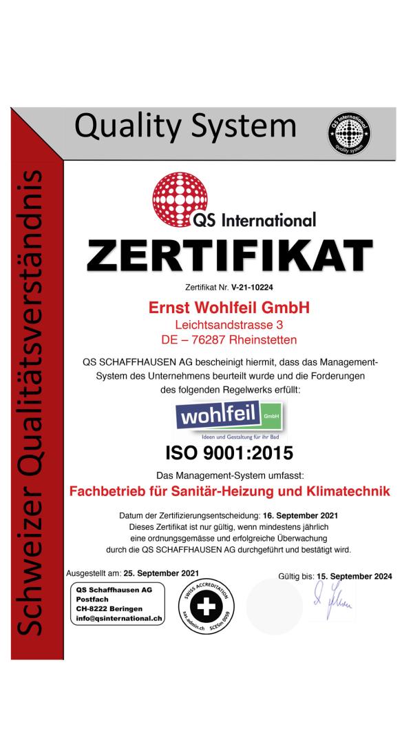 QS Zertifikat Ernst Wohlfeil GmbH