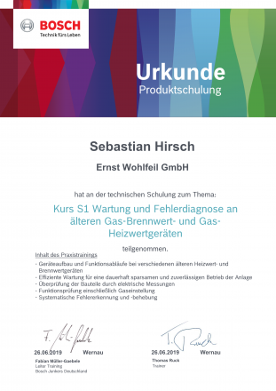 Urkunde Sebastian Hirsch