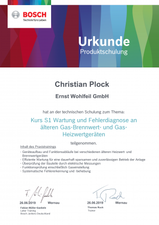 Urkunde Christian Plock