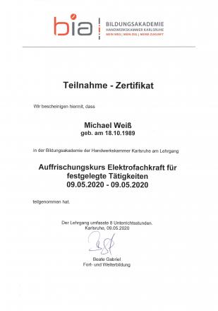 Zertifikat Michael Weiß