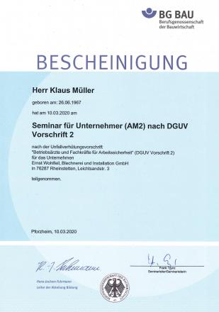 Zertifikat Klaus Müller