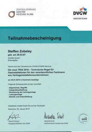 Teilnahmebestätigung für Steffen Zobeley