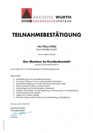 Wohlfeil Teilnahmebescheinigung 04-03-2013 Klaus Müller