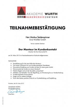 Wohlfeil Teilnahmebescheinigung 04-03-2013 Markus Seidenspinner