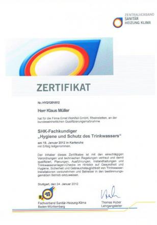 Wohlfeil Zertifikat 24-01-2012 Klaus Müller