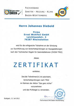 Wohlfeil Zertifikat 13-07-2012 Johannes Diepold