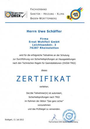 Wohlfeil Zertifikat 13-07-2012 Uwe Schäffer