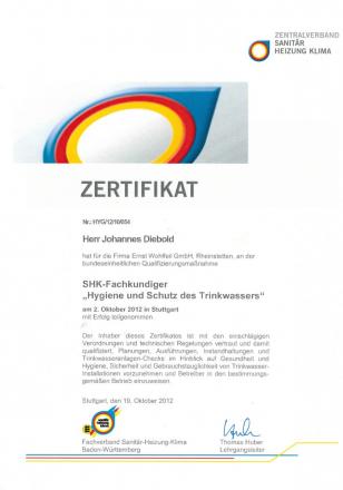 Wohlfeil Zertifikat 06-09-2011 Johannes Diepold