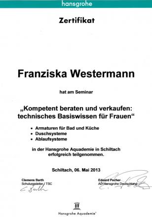 Wohlfeil Zertifikat 06-05-2013 Franziska Westermann