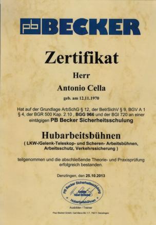 Wohlfeil Zertifikat 25-10-2013 Antonio Cella