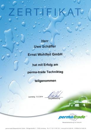 Wohlfeil Zertifikat 13-02-2014 Uwe Schäffer