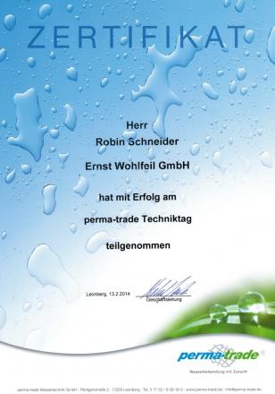 Wohlfeil Zertifikat 13-02-2014 Robin Schneider