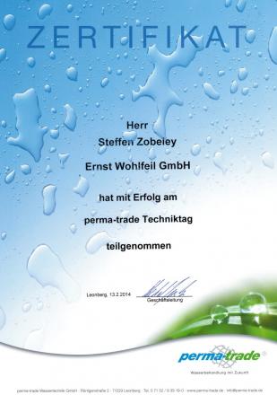 Wohlfeil Zertifikat 13-02-2014 Steffen Zobeley