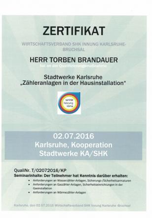 Zertifikat für Torben Brandauer
