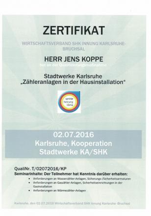 Zertifikat für Jens Koppe
