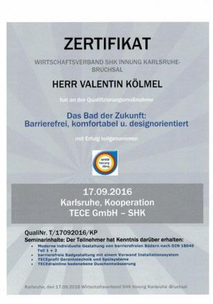 Zertifikat für Valentin Kölmel