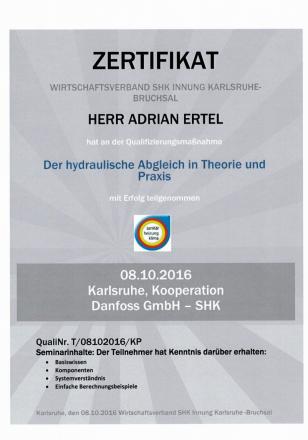 Zertifikat für Adrian Ertel