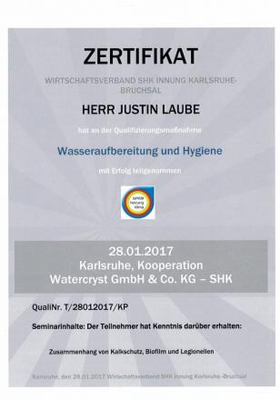 Zertifikat für Justin Laube