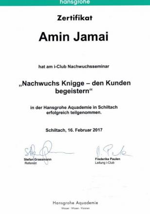 Zertifikat für Amin Jamai